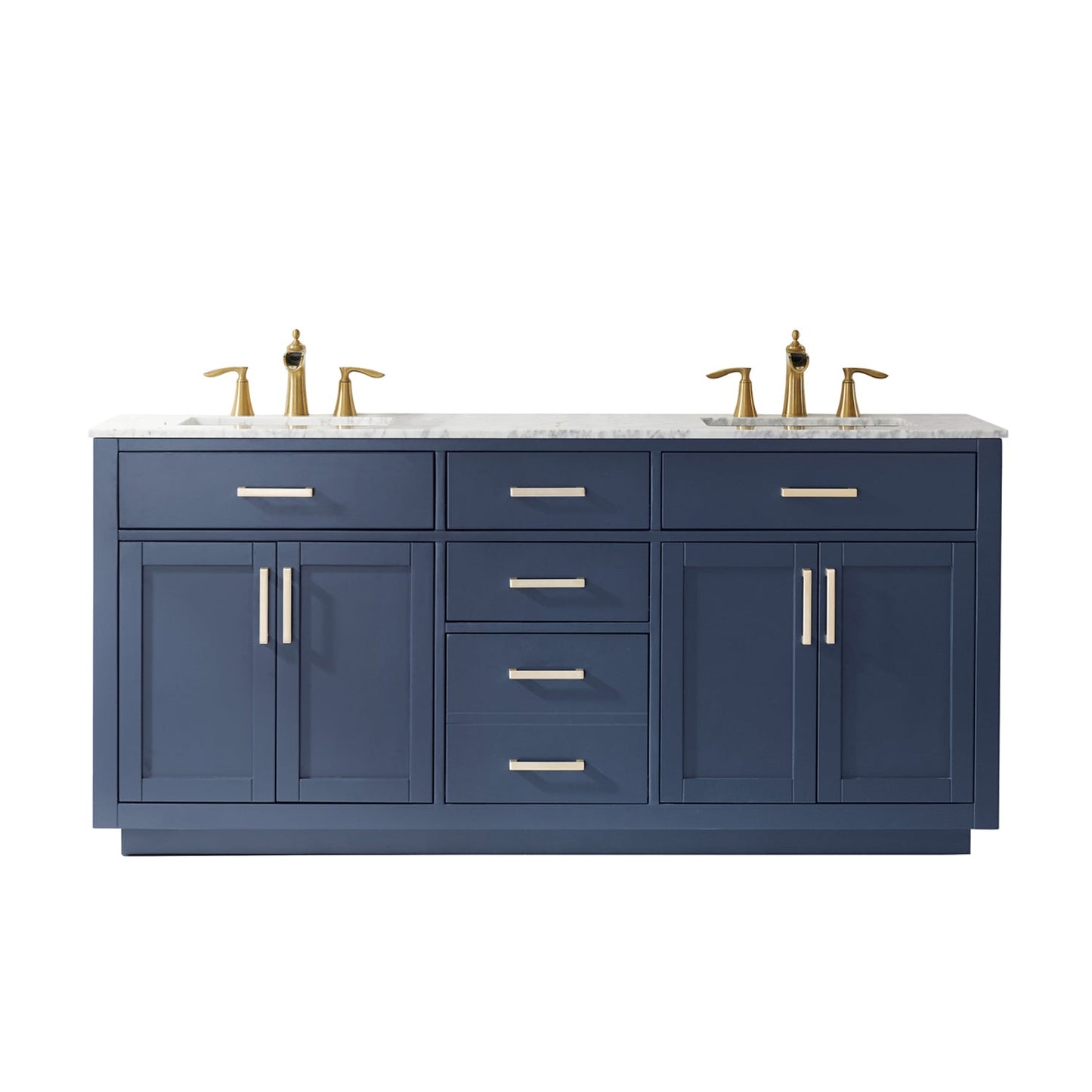 Ivy 72" Double Bathroom Vanity Set in Royal Blue and Carrara White Marble Countertop without Mirror