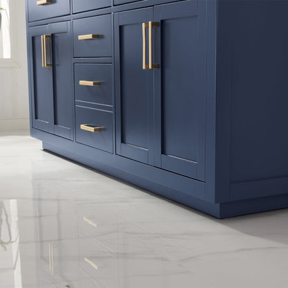 Ivy 72" Double Bathroom Vanity Set in Royal Blue and Carrara White Marble Countertop without Mirror