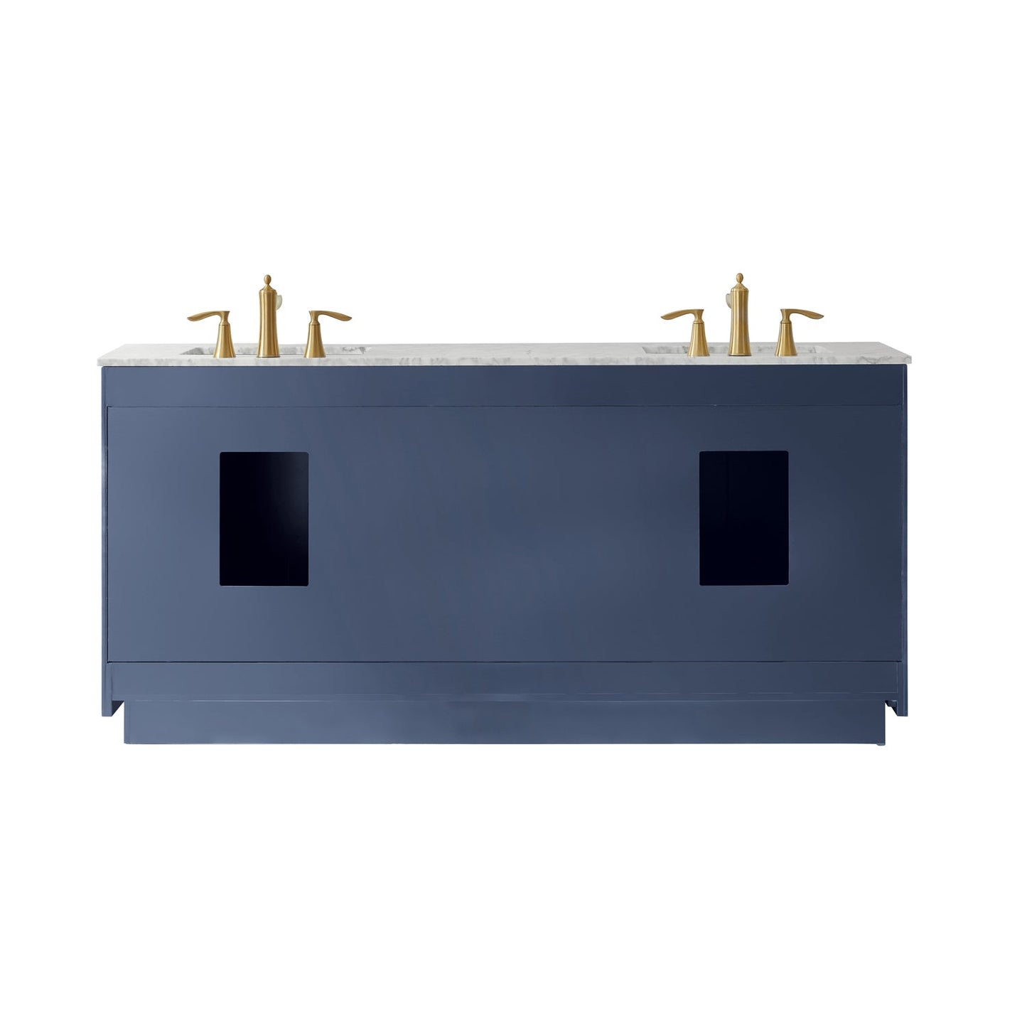 Ivy 72" Double Bathroom Vanity Set in Royal Blue and Carrara White Marble Countertop without Mirror