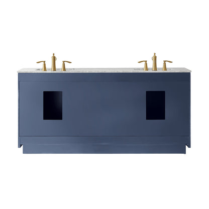 Ivy 72" Double Bathroom Vanity Set in Royal Blue and Carrara White Marble Countertop with Mirror