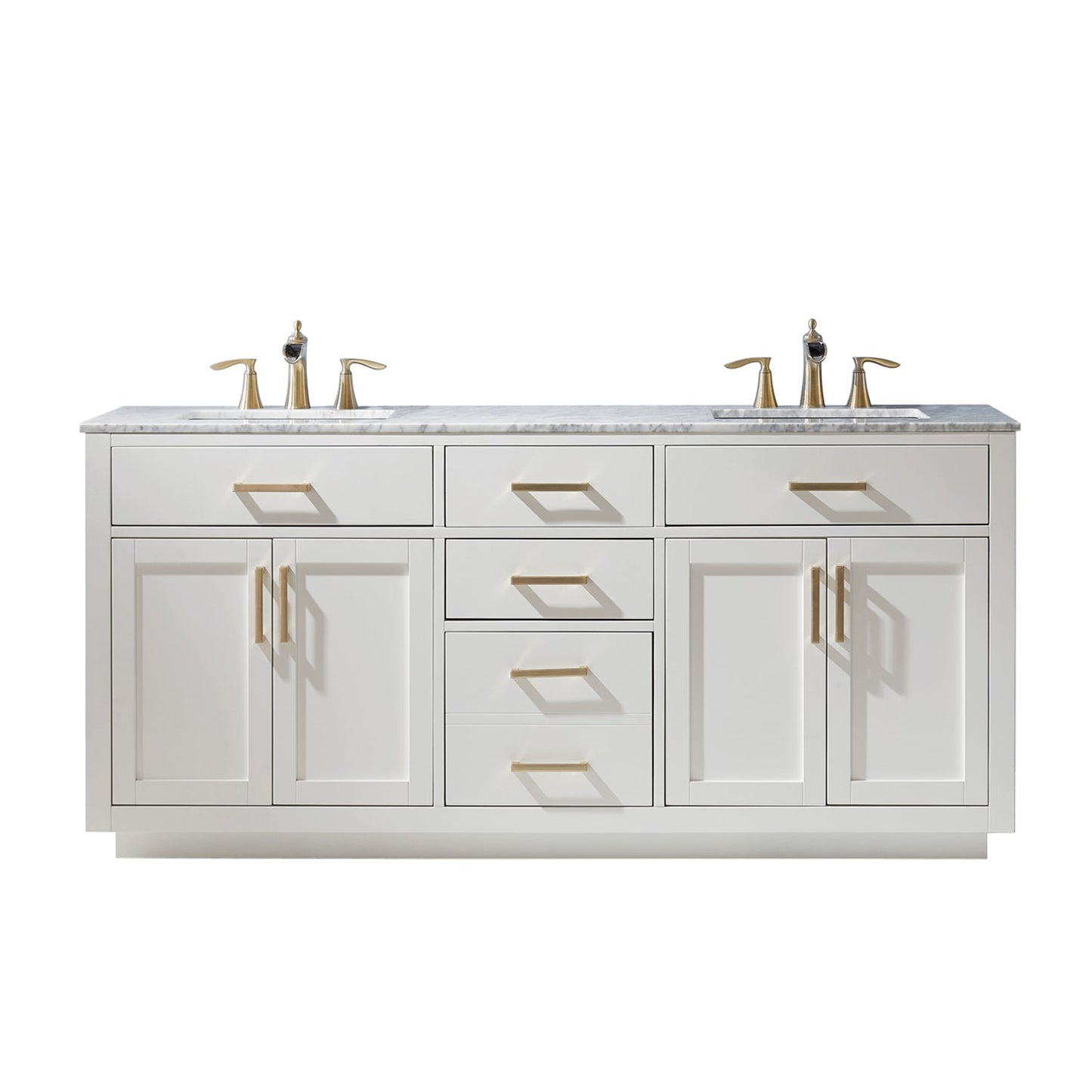 Ivy 72" Double Bathroom Vanity Set in White and Carrara White Marble Countertop without Mirror