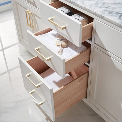 Ivy 72" Double Bathroom Vanity Set in White and Carrara White Marble Countertop without Mirror