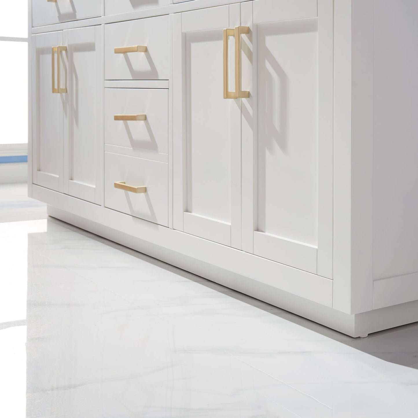 Ivy 72" Double Bathroom Vanity Set in White and Carrara White Marble Countertop without Mirror