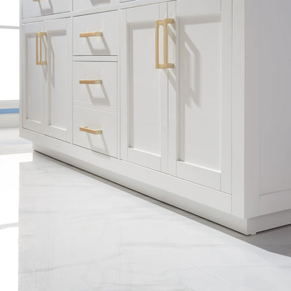 Ivy 72" Double Bathroom Vanity Set in White and Carrara White Marble Countertop without Mirror