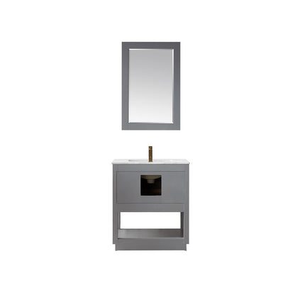 Remi 30" Single Bathroom Vanity Set in Gray and Carrara White Marble Countertop with Mirror