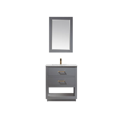 Remi 30" Single Bathroom Vanity Set in Gray and Carrara White Marble Countertop with Mirror