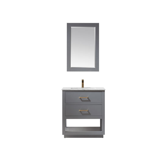 Remi 30" Single Bathroom Vanity Set in Gray and Carrara White Marble Countertop with Mirror