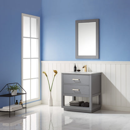 Remi 30" Single Bathroom Vanity Set in Gray and Carrara White Marble Countertop with Mirror