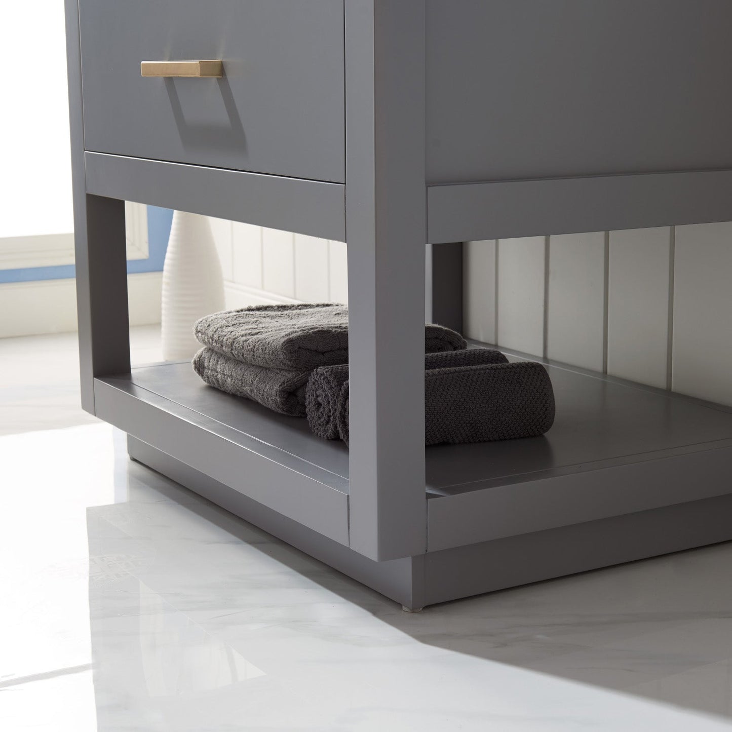 Remi 30" Single Bathroom Vanity Set in Gray and Carrara White Marble Countertop with Mirror