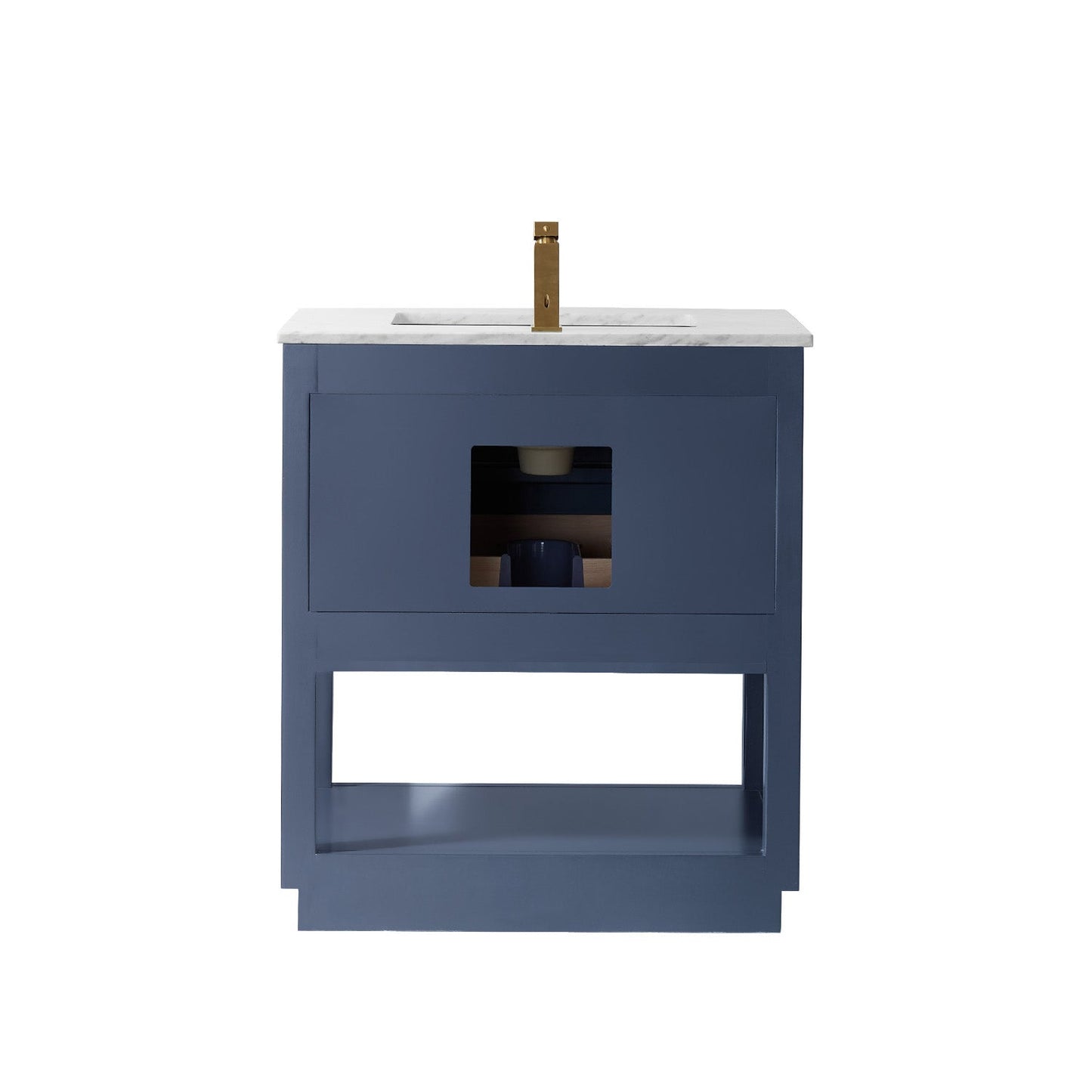 Remi 30" Single Bathroom Vanity Set in Royal Blue and Carrara White Marble Countertop without Mirror