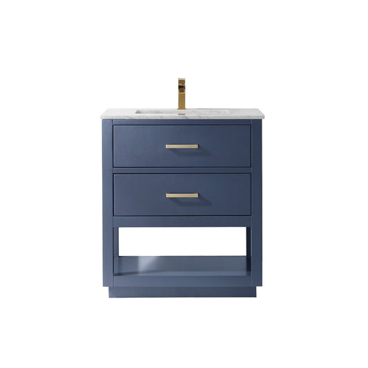 Remi 30" Single Bathroom Vanity Set in Royal Blue and Carrara White Marble Countertop without Mirror