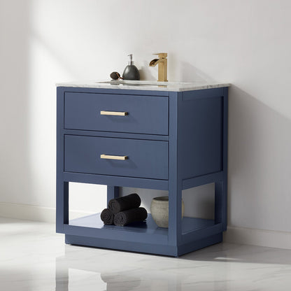Remi 30" Single Bathroom Vanity Set in Royal Blue and Carrara White Marble Countertop without Mirror