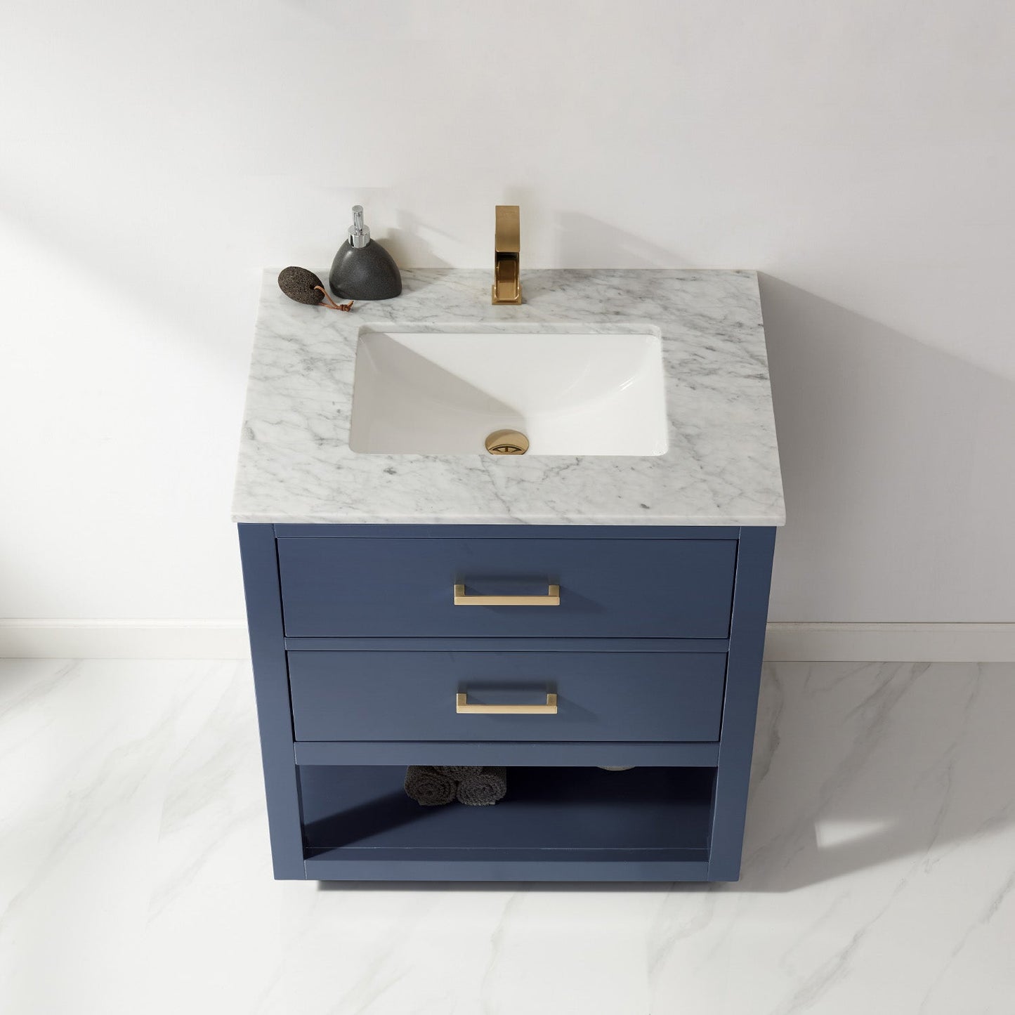 Remi 30" Single Bathroom Vanity Set in Royal Blue and Carrara White Marble Countertop without Mirror