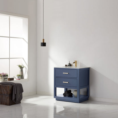 Remi 30" Single Bathroom Vanity Set in Royal Blue and Carrara White Marble Countertop without Mirror