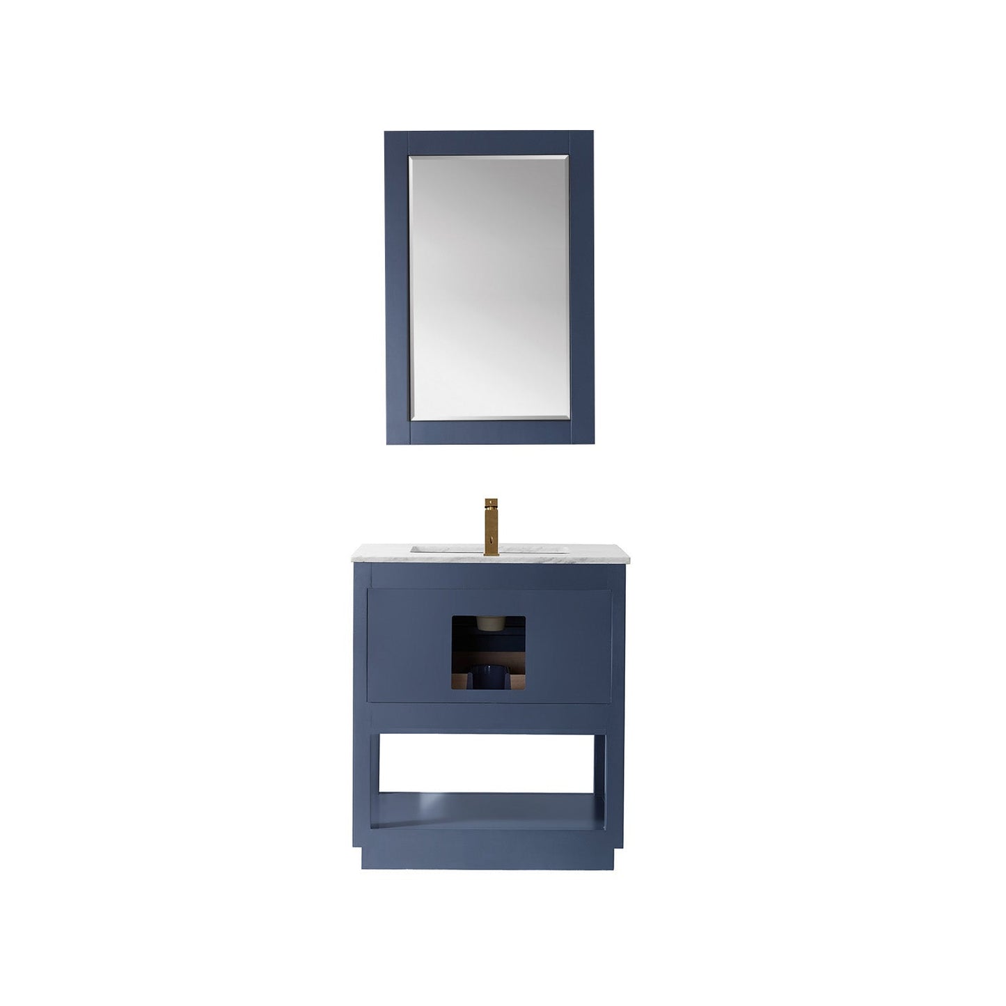 Remi 30" Single Bathroom Vanity Set in Royal Blue and Carrara White Marble Countertop with Mirror