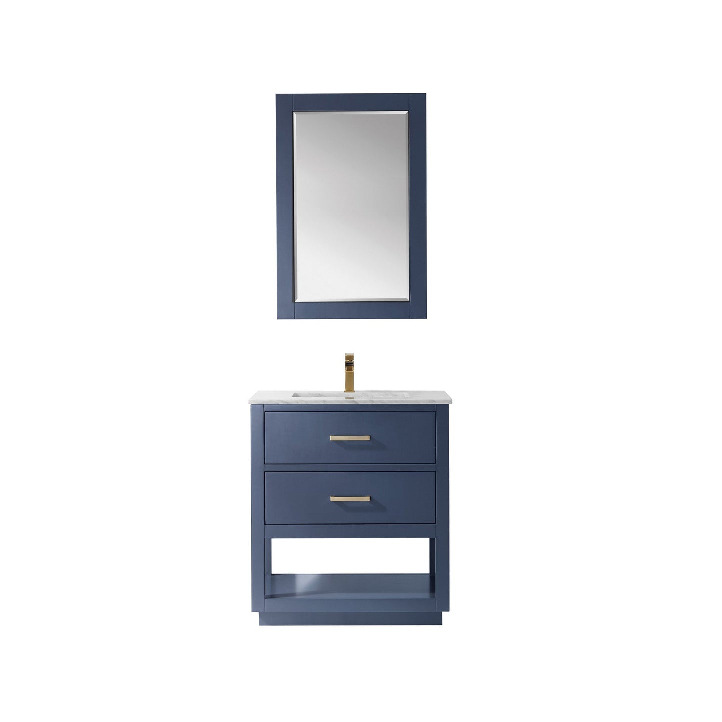 Remi 30" Single Bathroom Vanity Set in Royal Blue and Carrara White Marble Countertop with Mirror