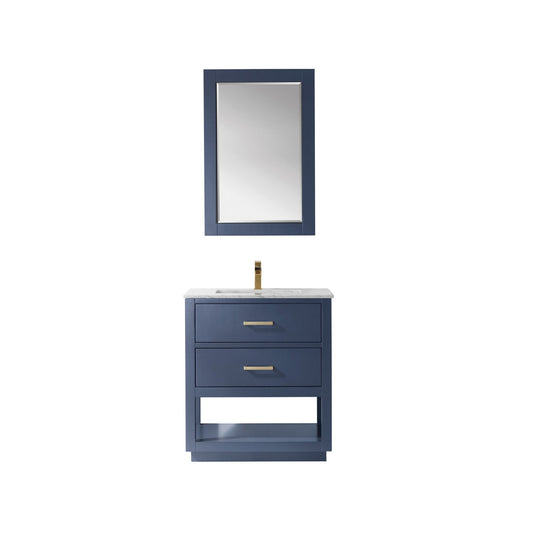 Remi 30" Single Bathroom Vanity Set in Royal Blue and Carrara White Marble Countertop with Mirror