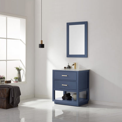 Remi 30" Single Bathroom Vanity Set in Royal Blue and Carrara White Marble Countertop with Mirror