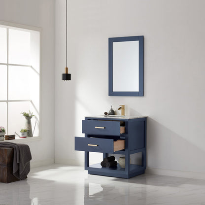 Remi 30" Single Bathroom Vanity Set in Royal Blue and Carrara White Marble Countertop with Mirror