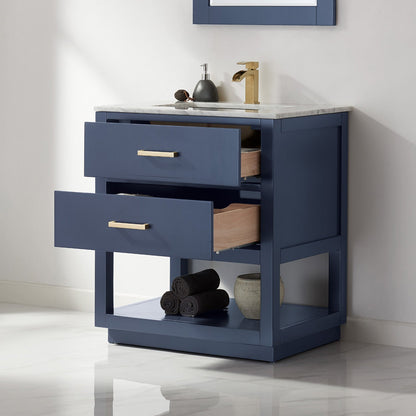 Remi 30" Single Bathroom Vanity Set in Royal Blue and Carrara White Marble Countertop with Mirror