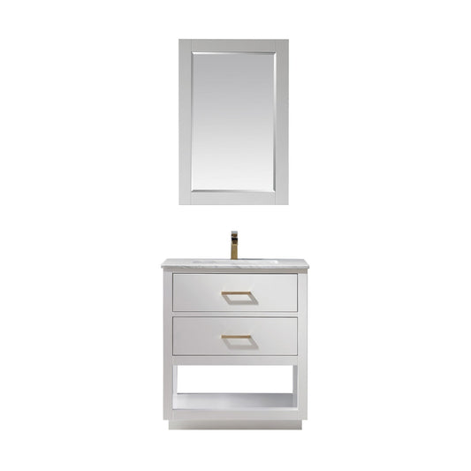 Remi 30" Single Bathroom Vanity Set in White and Carrara White Marble Countertop with Mirror
