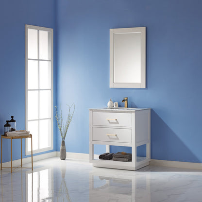 Remi 30" Single Bathroom Vanity Set in White and Carrara White Marble Countertop with Mirror