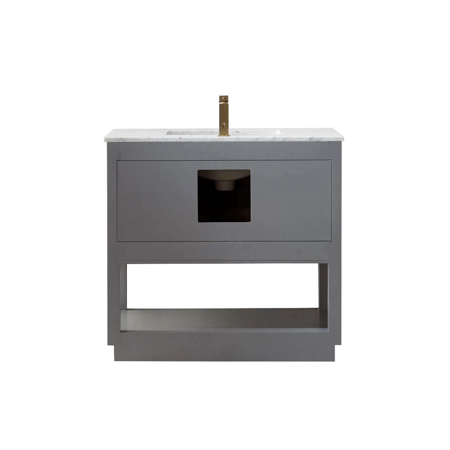 Remi 36" Single Bathroom Vanity Set in Gray and Carrara White Marble Countertop without Mirror