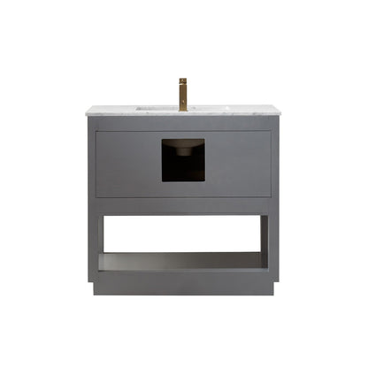 Remi 36" Single Bathroom Vanity Set in Gray and Carrara White Marble Countertop without Mirror