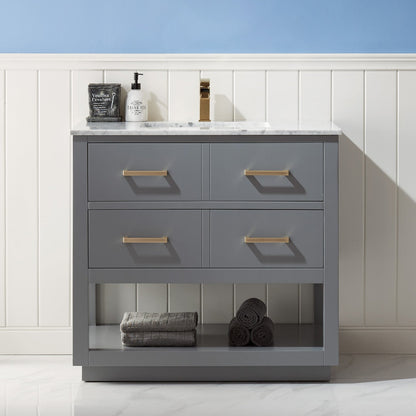 Remi 36" Single Bathroom Vanity Set in Gray and Carrara White Marble Countertop without Mirror