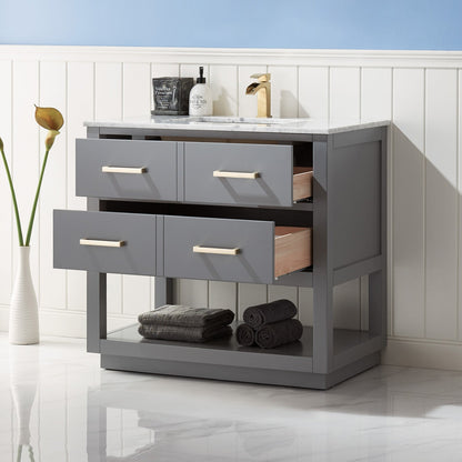 Remi 36" Single Bathroom Vanity Set in Gray and Carrara White Marble Countertop without Mirror