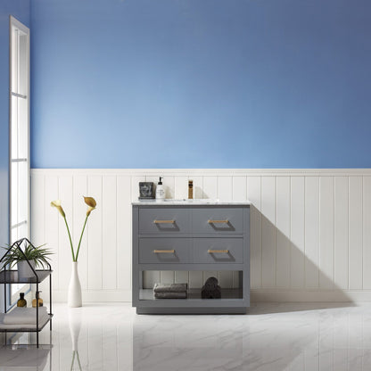 Remi 36" Single Bathroom Vanity Set in Gray and Carrara White Marble Countertop without Mirror