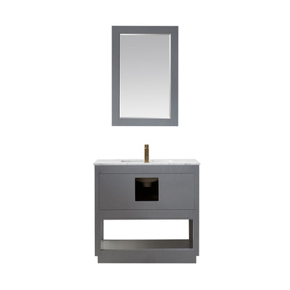 Remi 36" Single Bathroom Vanity Set in Gray and Carrara White Marble Countertop with Mirror