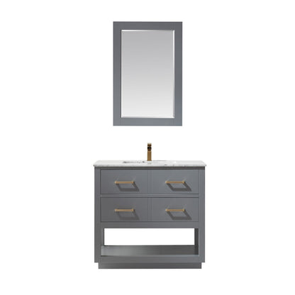 Remi 36" Single Bathroom Vanity Set in Gray and Carrara White Marble Countertop with Mirror