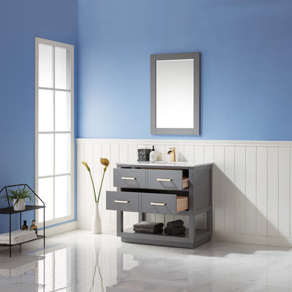 Remi 36" Single Bathroom Vanity Set in Gray and Carrara White Marble Countertop with Mirror