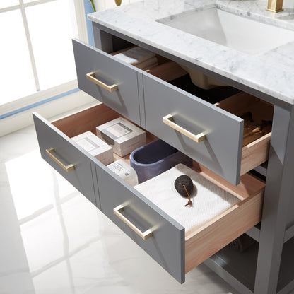 Remi 36" Single Bathroom Vanity Set in Gray and Carrara White Marble Countertop with Mirror
