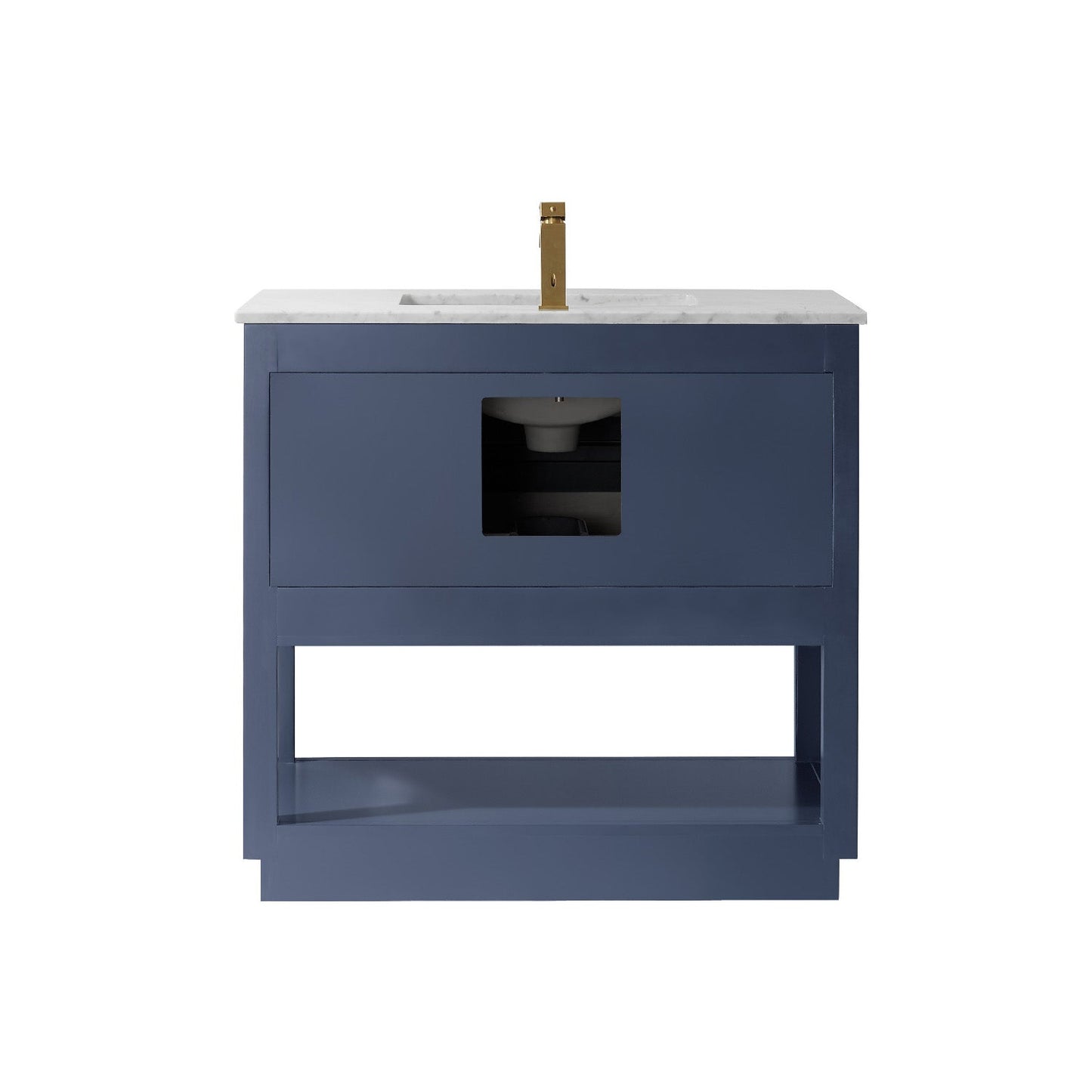 Remi 36" Single Bathroom Vanity Set in Royal Blue and Carrara White Marble Countertop without Mirror