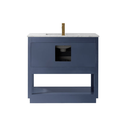 Remi 36" Single Bathroom Vanity Set in Royal Blue and Carrara White Marble Countertop without Mirror