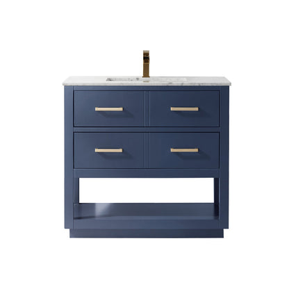 Remi 36" Single Bathroom Vanity Set in Royal Blue and Carrara White Marble Countertop without Mirror