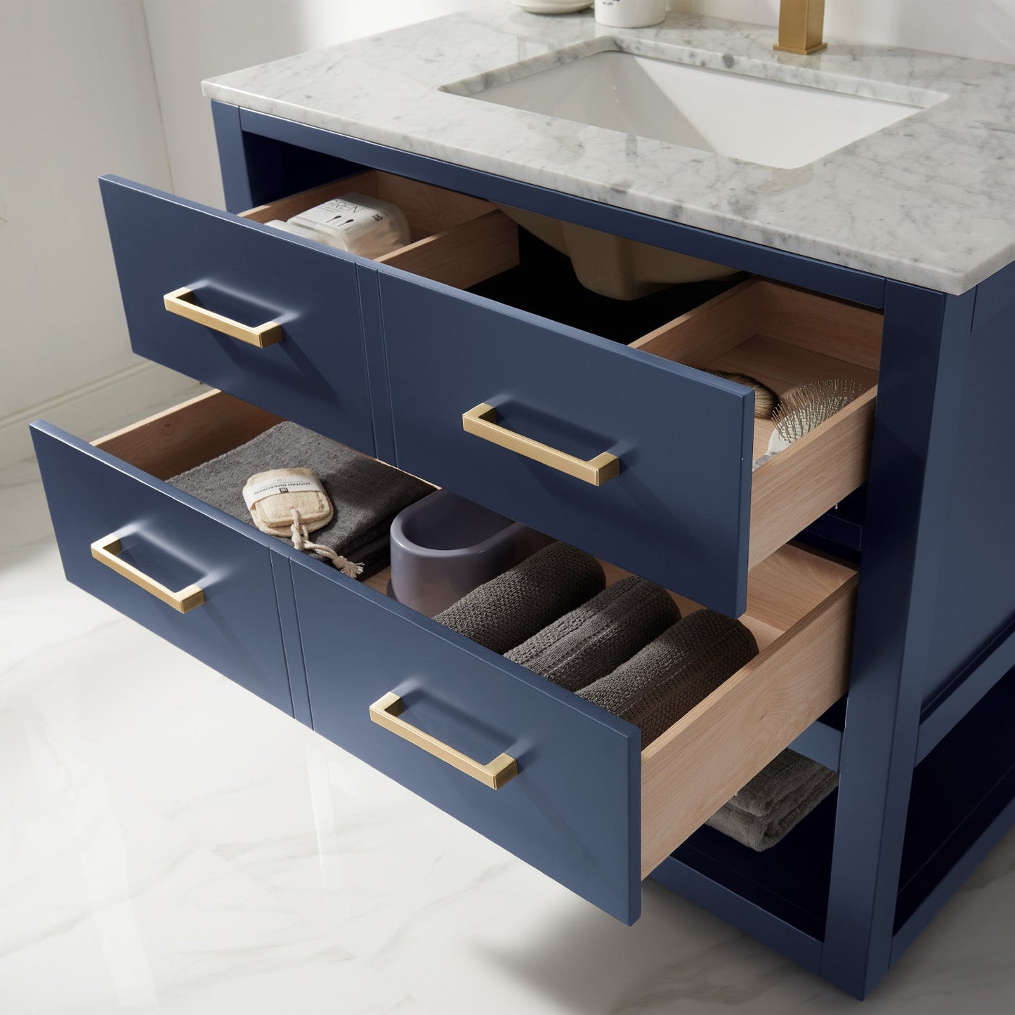 Remi 36" Single Bathroom Vanity Set in Royal Blue and Carrara White Marble Countertop without Mirror