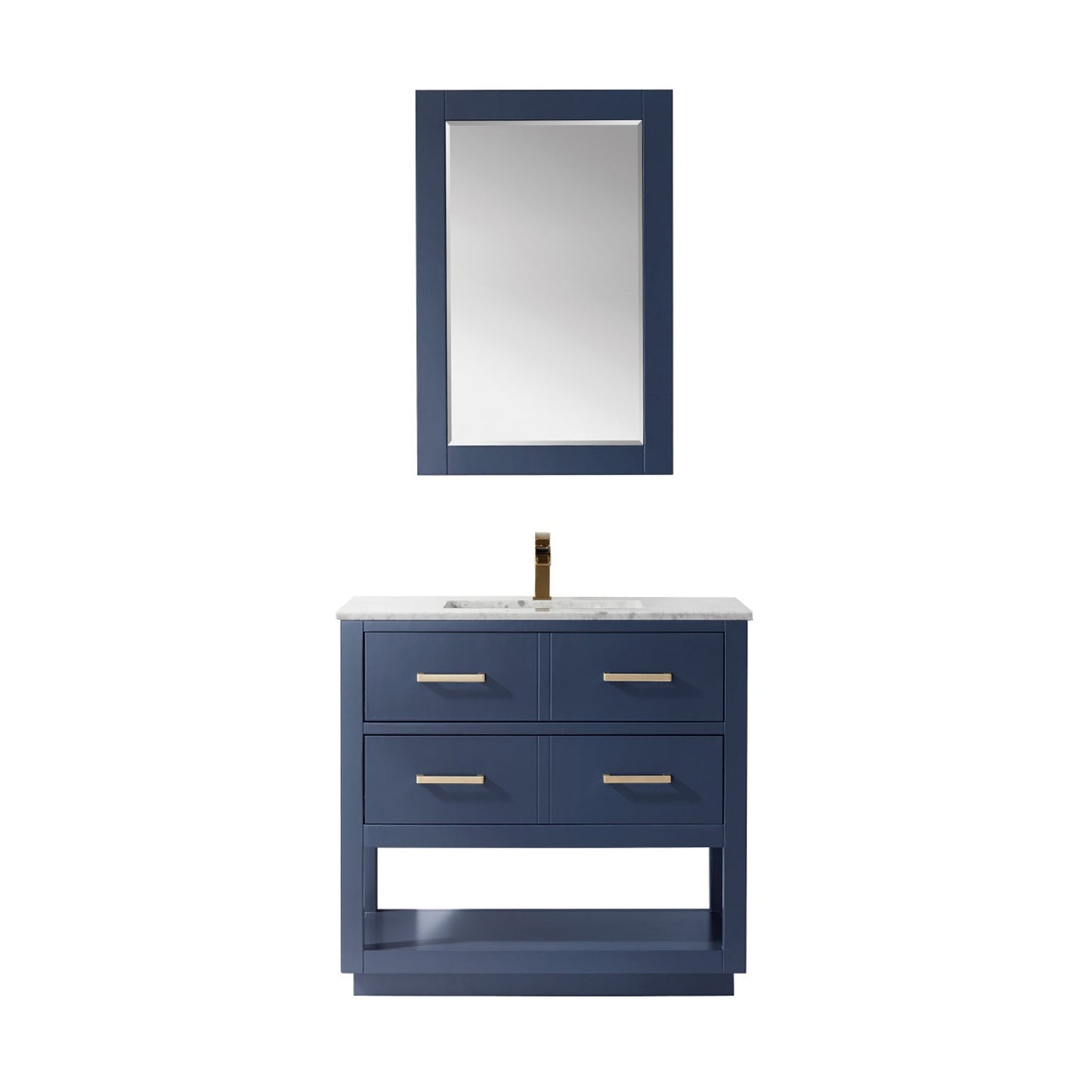 Remi 36" Single Bathroom Vanity Set in Royal Blue and Carrara White Marble Countertop with Mirror