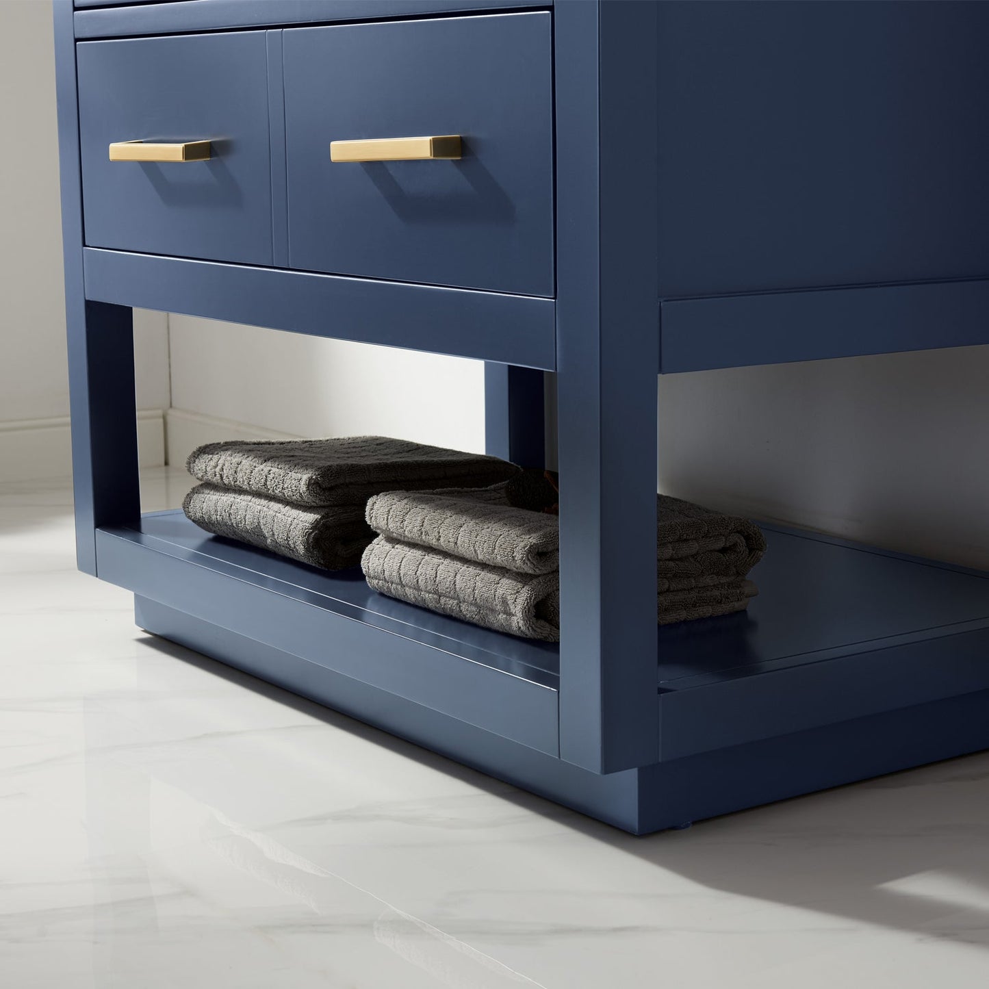 Remi 36" Single Bathroom Vanity Set in Royal Blue and Carrara White Marble Countertop with Mirror