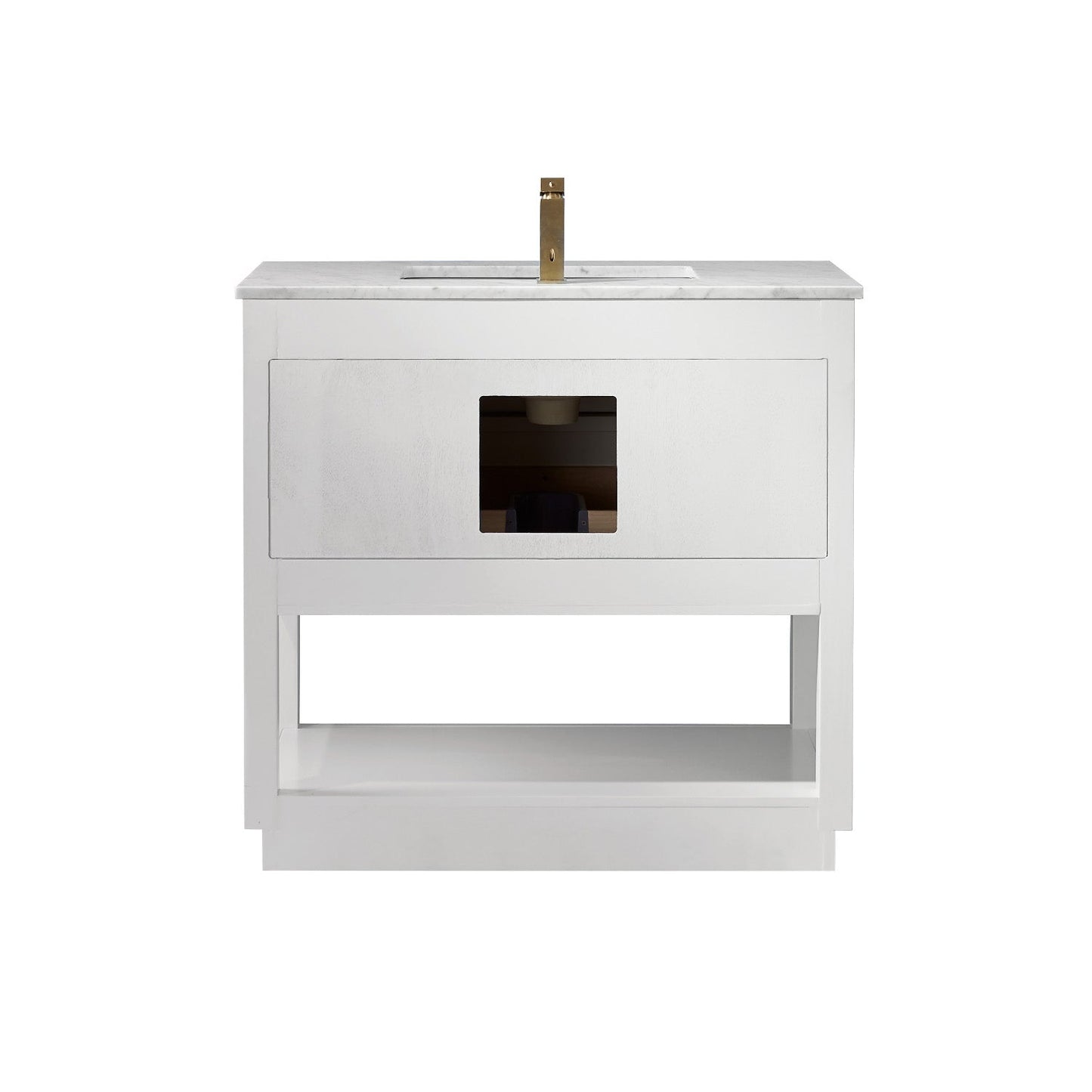 Remi 36" Single Bathroom Vanity Set in White and Carrara White Marble Countertop without Mirror