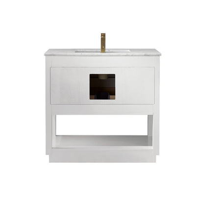 Remi 36" Single Bathroom Vanity Set in White and Carrara White Marble Countertop without Mirror