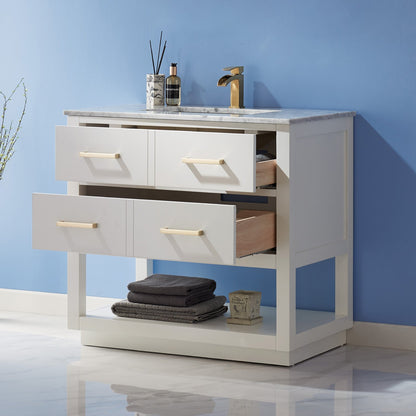 Remi 36" Single Bathroom Vanity Set in White and Carrara White Marble Countertop without Mirror