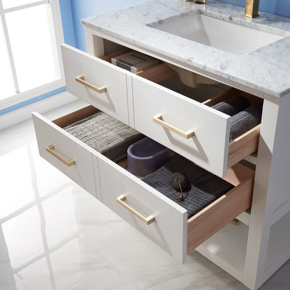 Remi 36" Single Bathroom Vanity Set in White and Carrara White Marble Countertop without Mirror