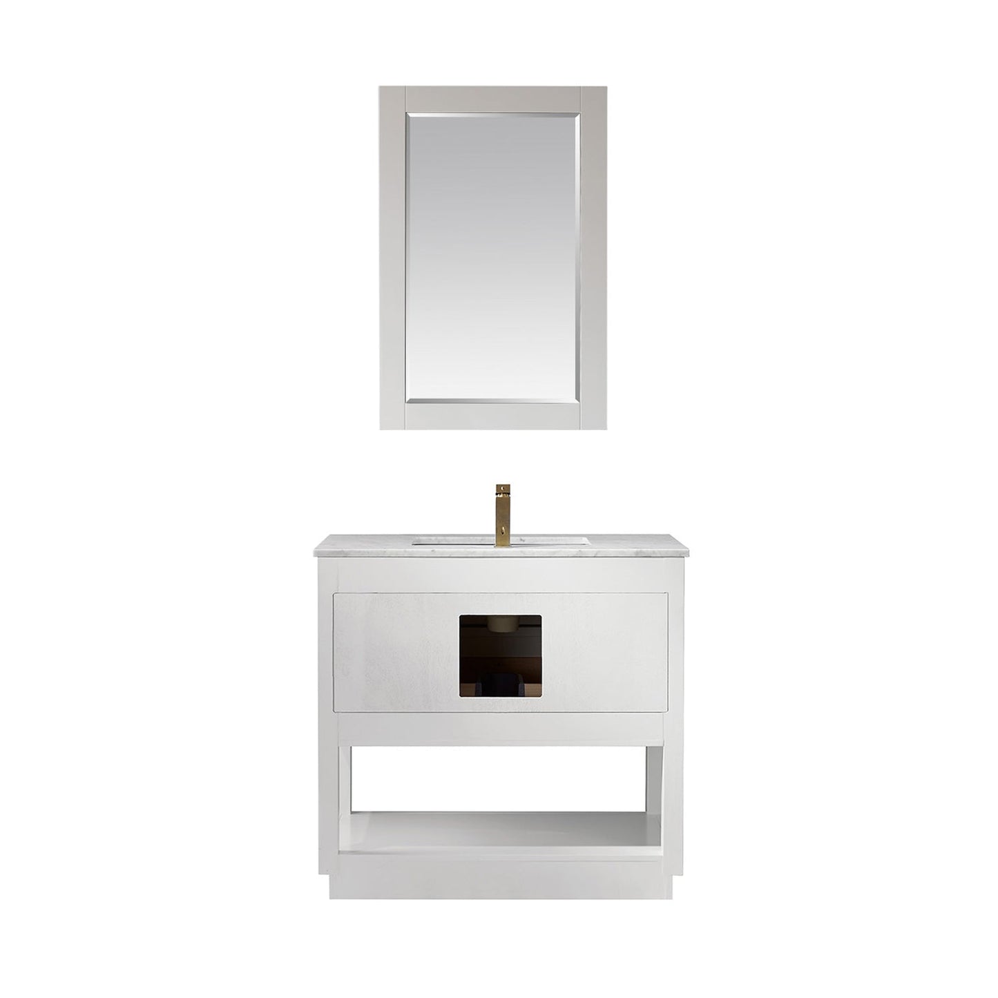 Remi 36" Single Bathroom Vanity Set in White and Carrara White Marble Countertop with Mirror
