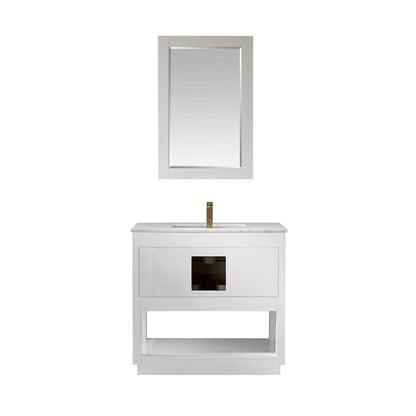 Remi 36" Single Bathroom Vanity Set in White and Carrara White Marble Countertop with Mirror