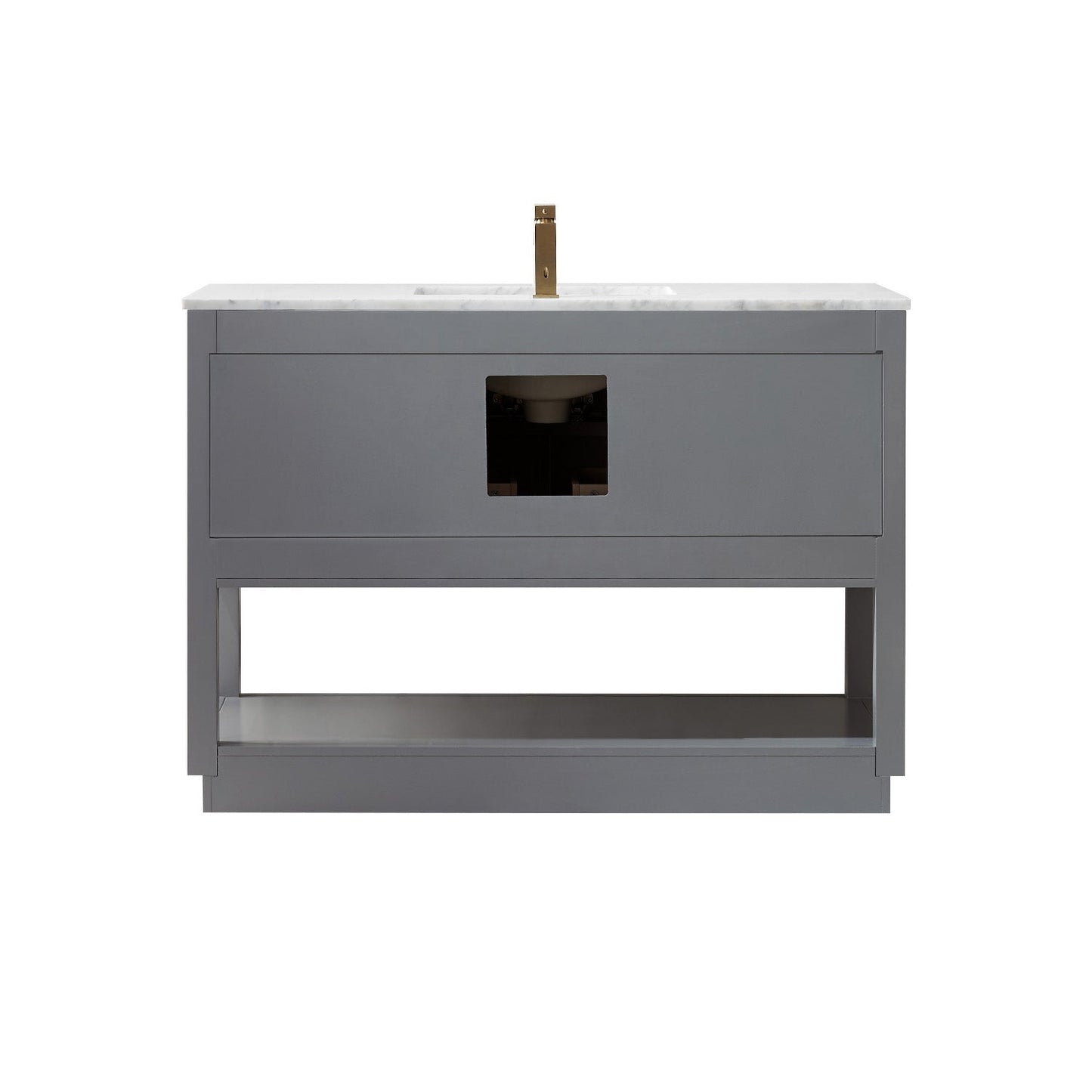 Remi 48" Single Bathroom Vanity Set in Gray and Carrara White Marble Countertop without Mirror