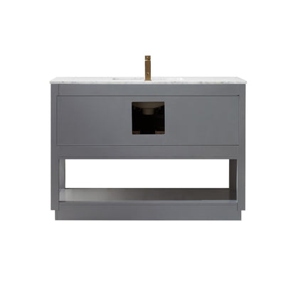 Remi 48" Single Bathroom Vanity Set in Gray and Carrara White Marble Countertop without Mirror