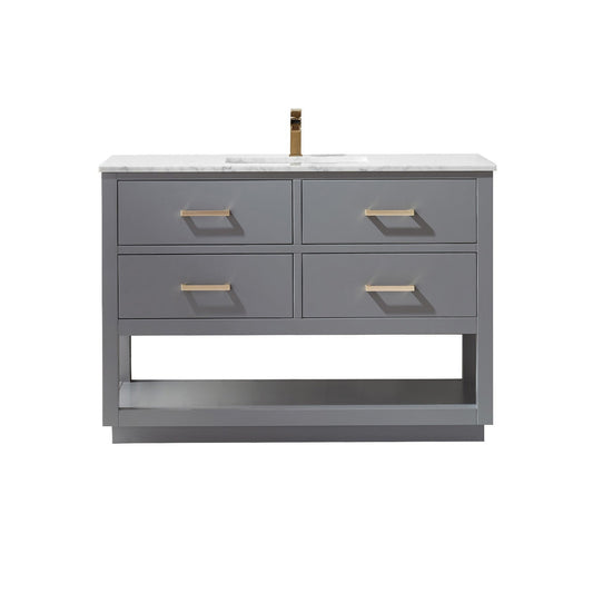 Remi 48" Single Bathroom Vanity Set in Gray and Carrara White Marble Countertop without Mirror